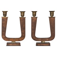 Pair of Art Deco Brass Candelabra, Italy 1930