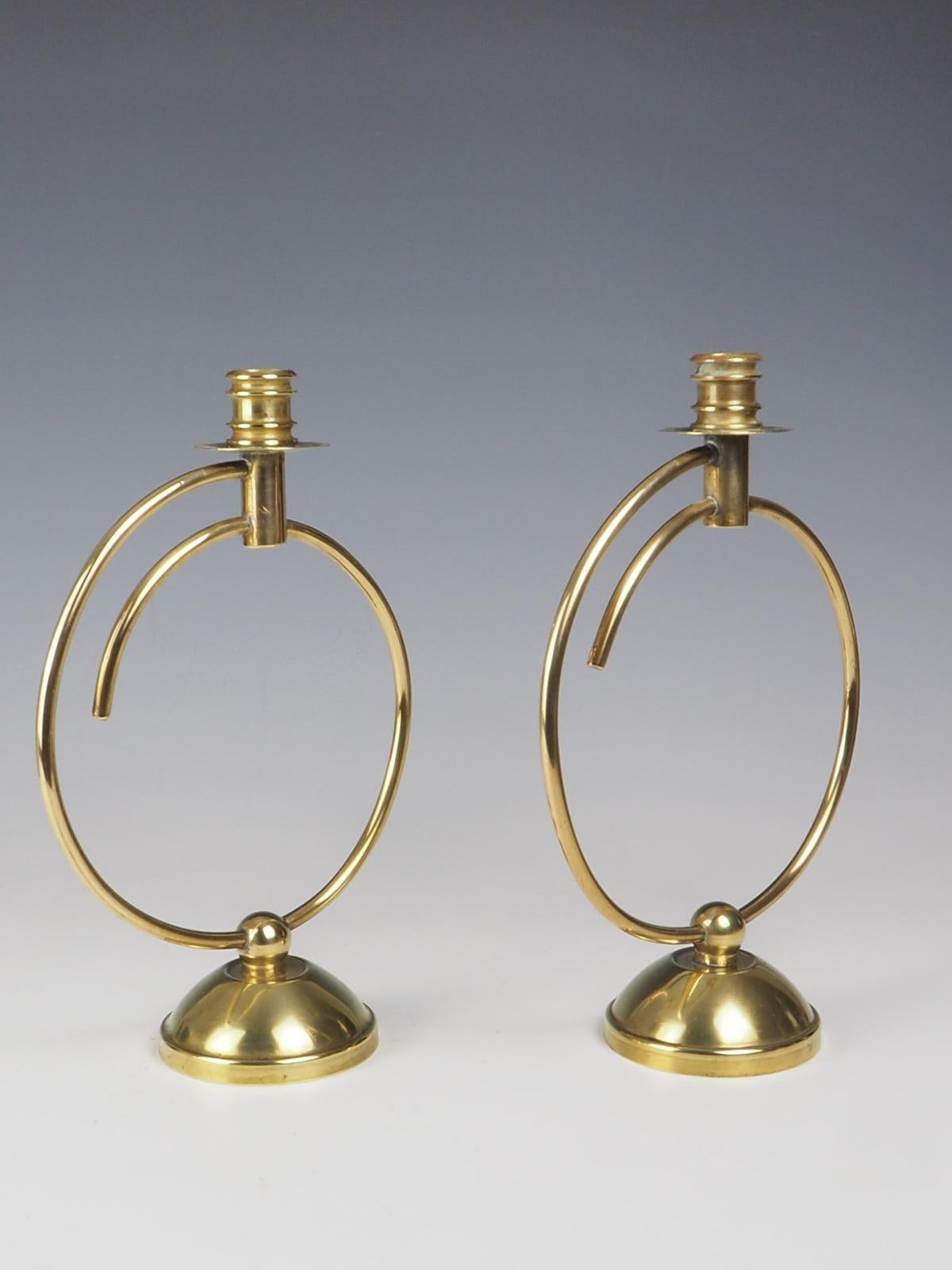 Pair of Art Deco Brass Candlesticks In Good Condition For Sale In Lincoln, GB