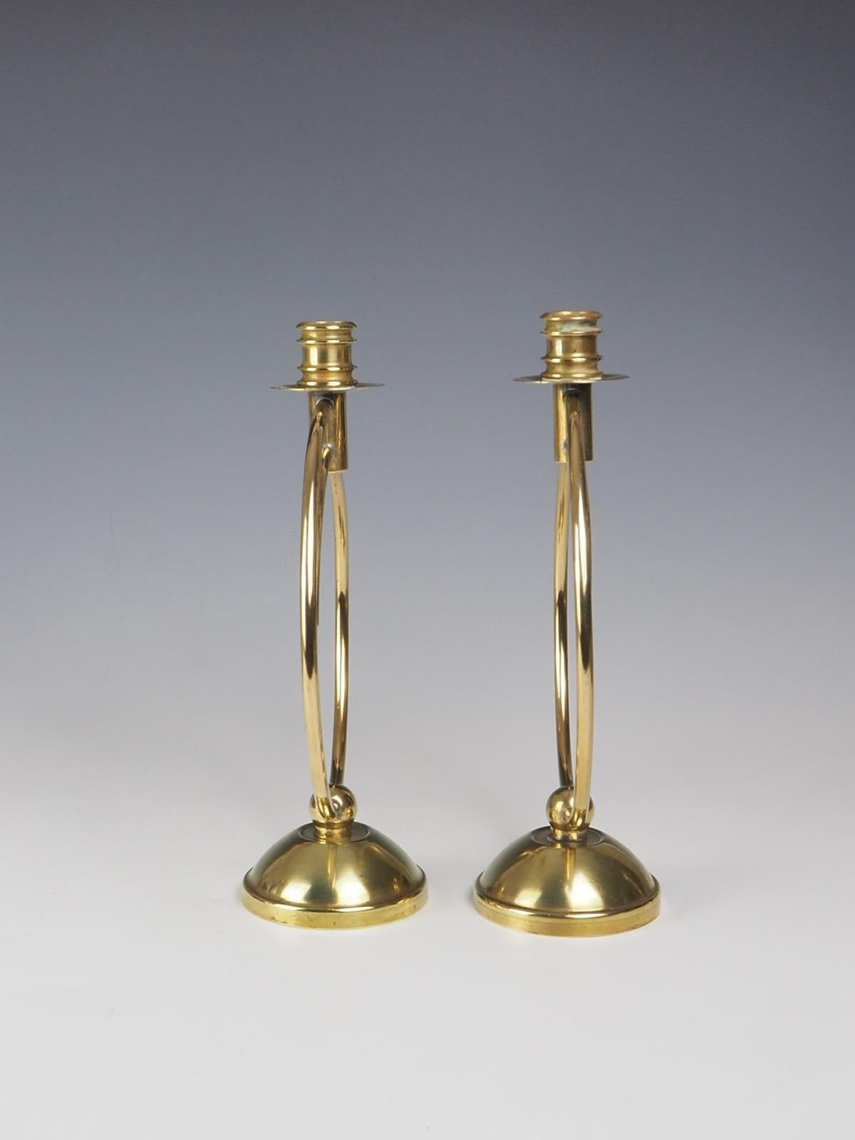 Pair of Art Deco Brass Candlesticks For Sale 1