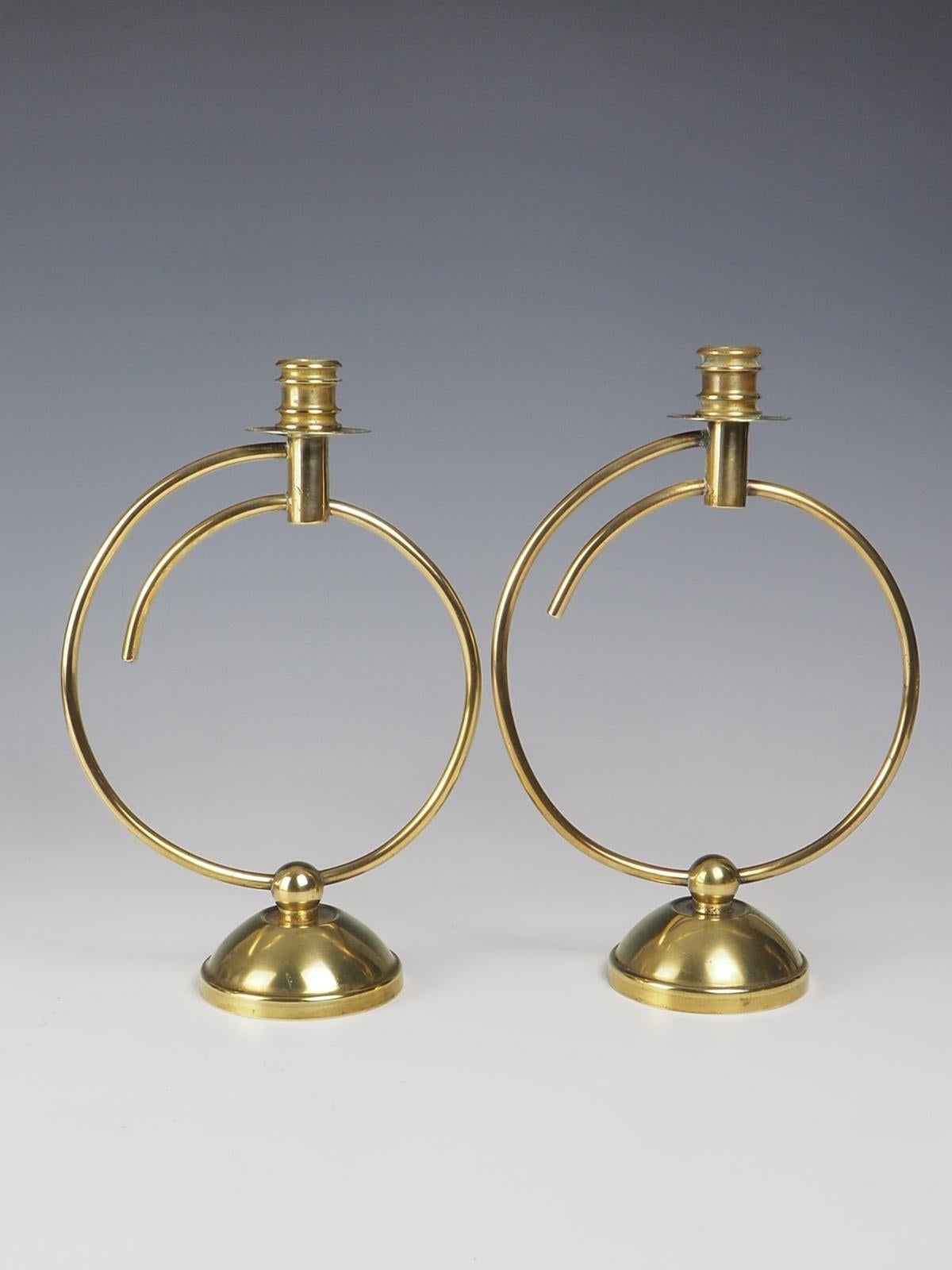 Pair of Art Deco Brass Candlesticks For Sale 2