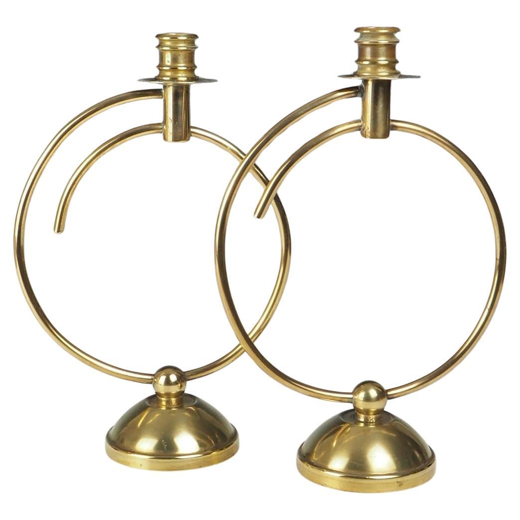 Pair of Art Deco Brass Candlesticks For Sale