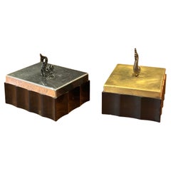 Pair of Art Deco Brass, Chrome & Black Bakelite Trinket Boxes by Chase & Co.