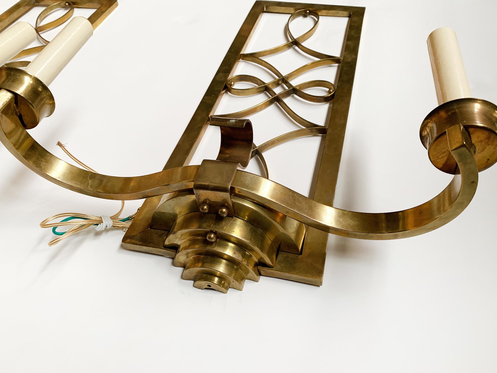 Pair of Art Deco Brass Double-Arm Sconces 7