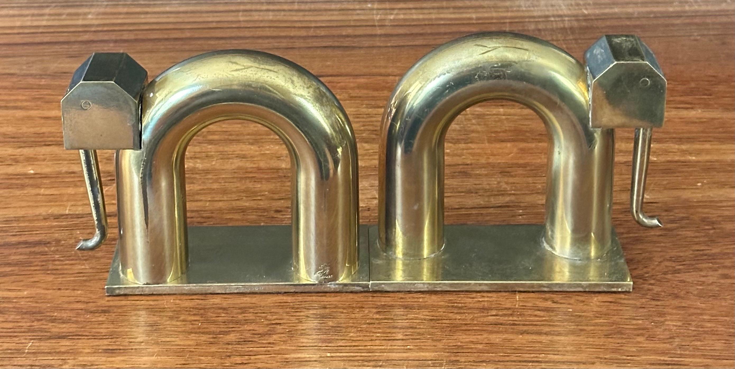Pair of Art Deco Brass Elephant Bookends by Walter Von Nessen for Chase & Co. 5