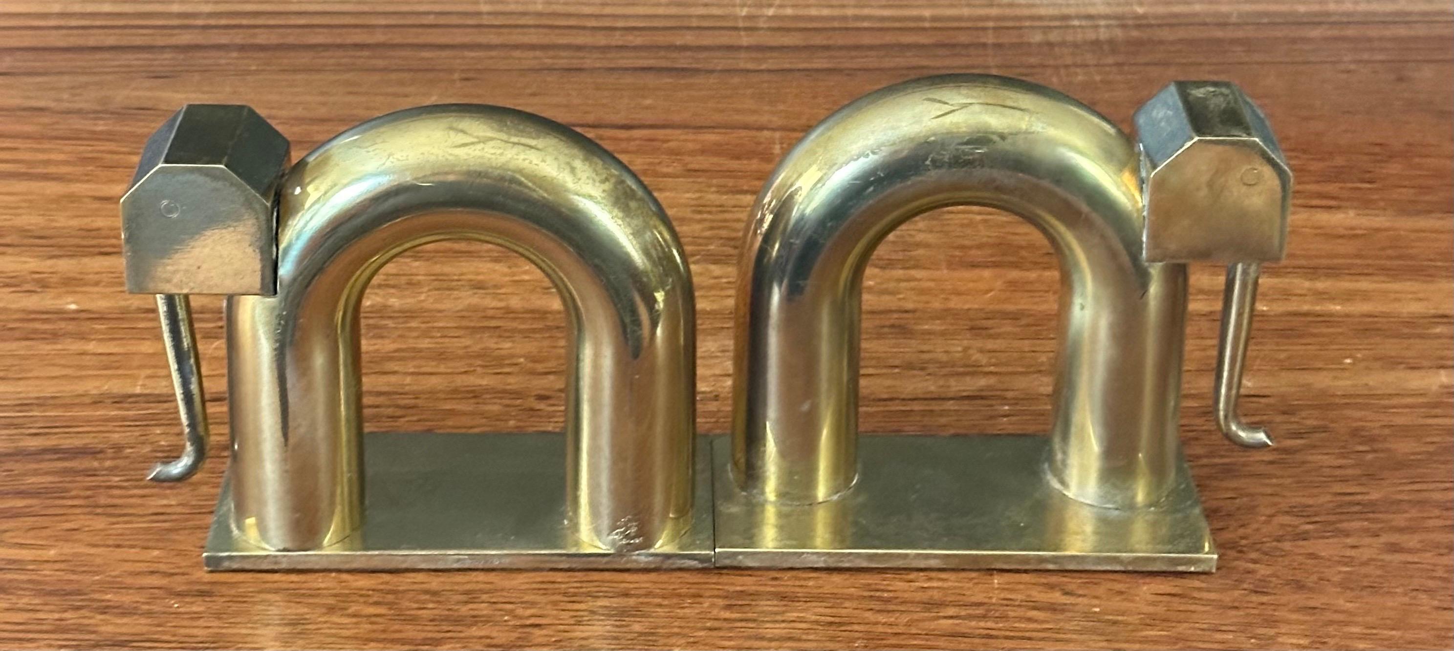 Pair of Art Deco Brass Elephant Bookends by Walter Von Nessen for Chase & Co. 11