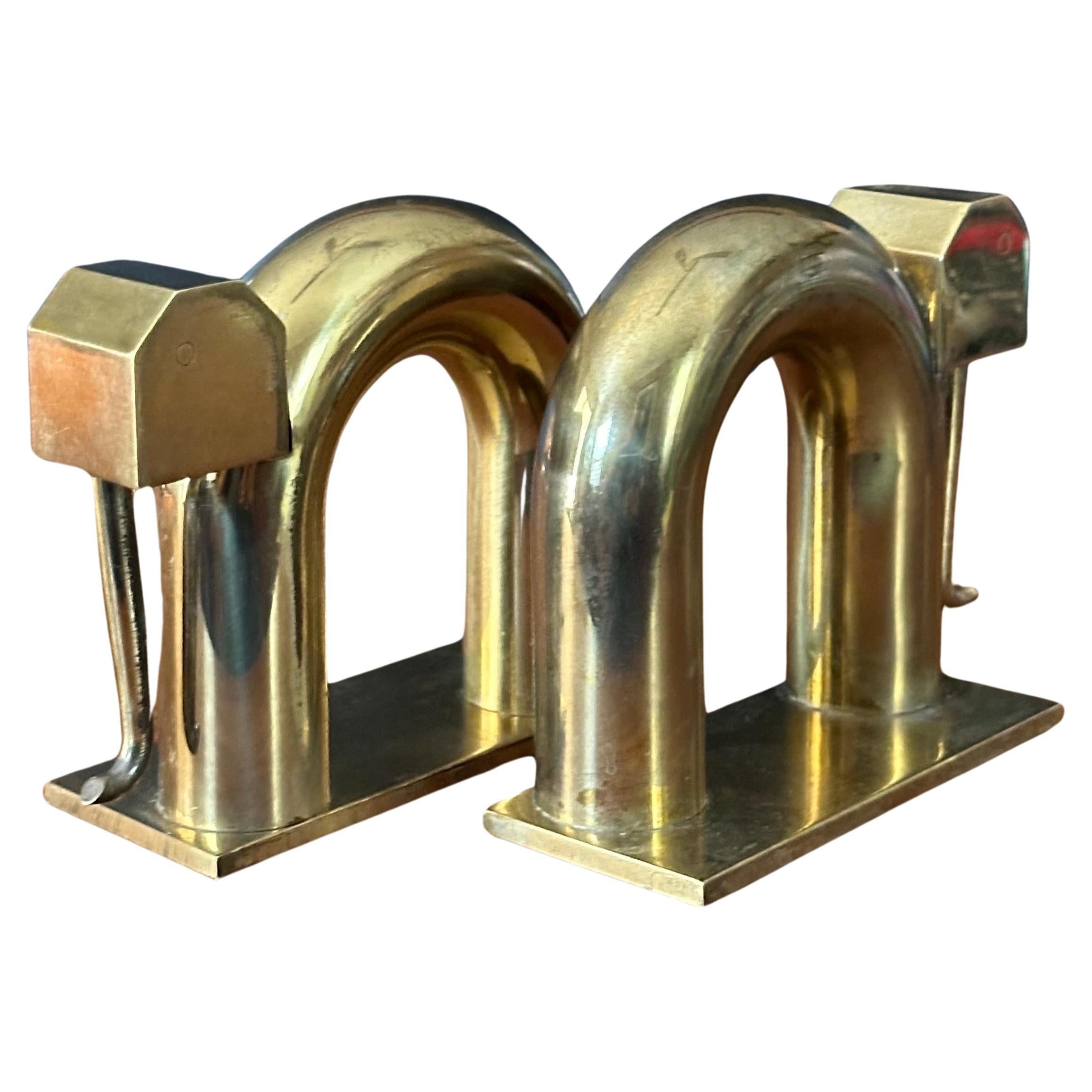 Pair of Art Deco Brass Elephant Bookends by Walter Von Nessen for Chase & Co. 12