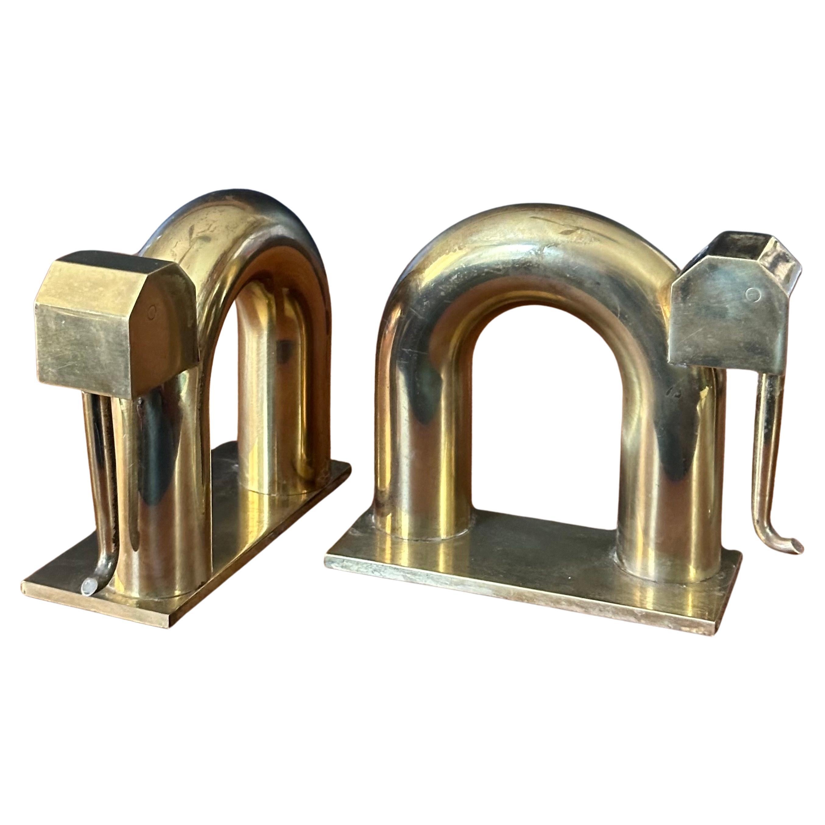 20th Century Pair of Art Deco Brass Elephant Bookends by Walter Von Nessen for Chase & Co.