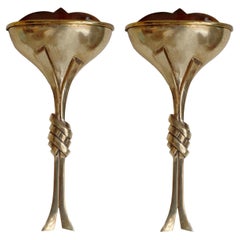 Paar Art Deco Messing geknotet Stem Wall Lights