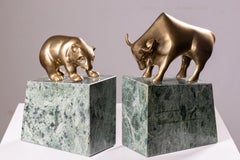 Pair of Art Deco Brass & Marble Bull and Bear Bookends
