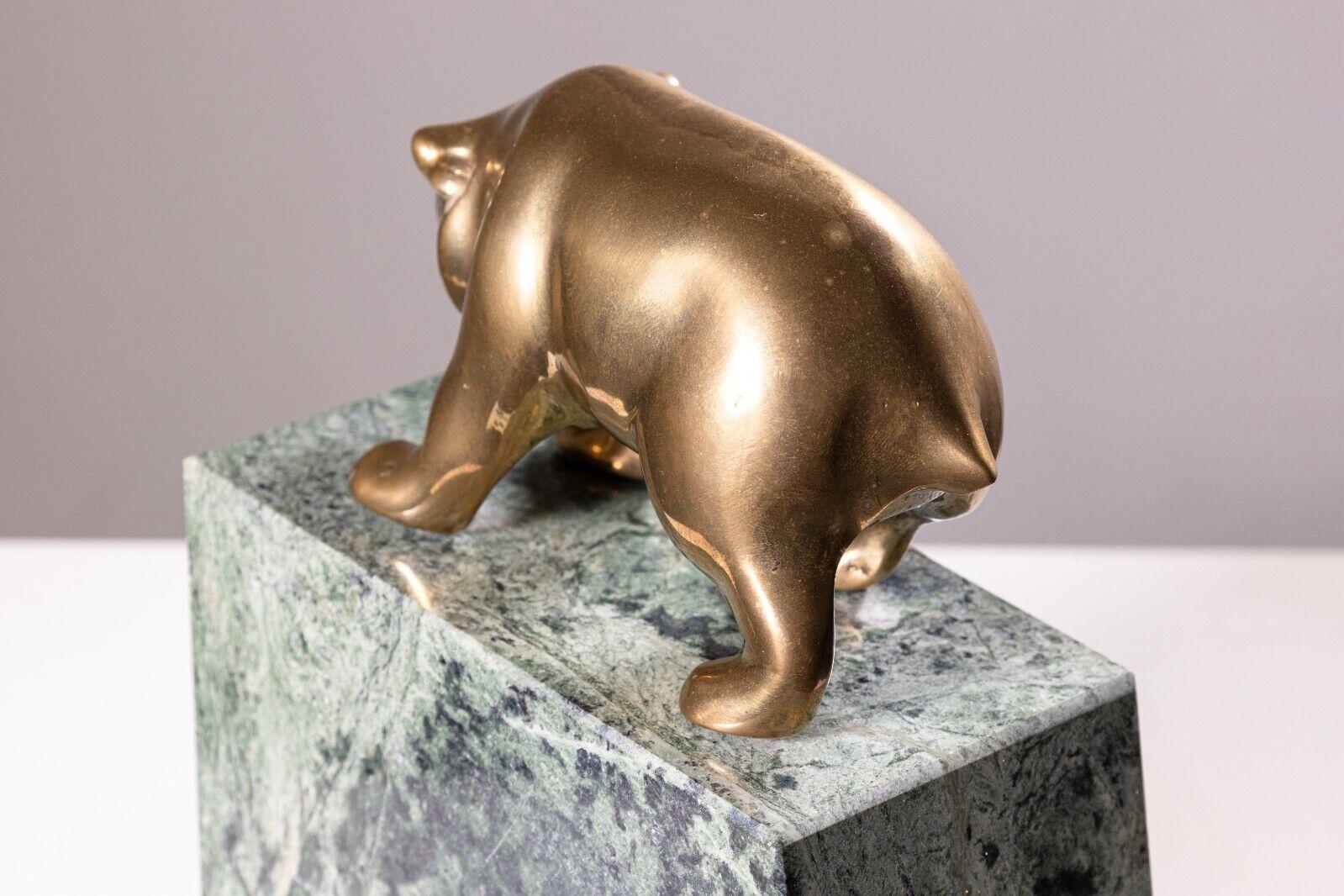 20th Century Pair of Art Deco Brass & Marble Bull and Bear Bookends For Sale