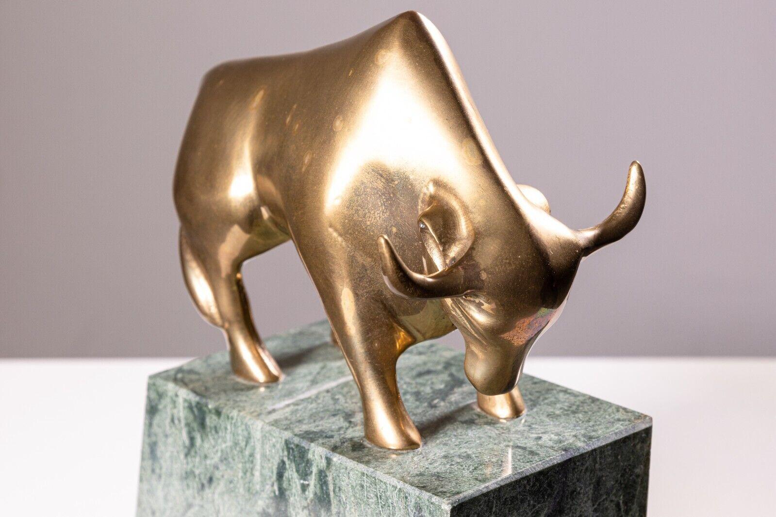 Pair of Art Deco Brass & Marble Bull and Bear Bookends For Sale 1