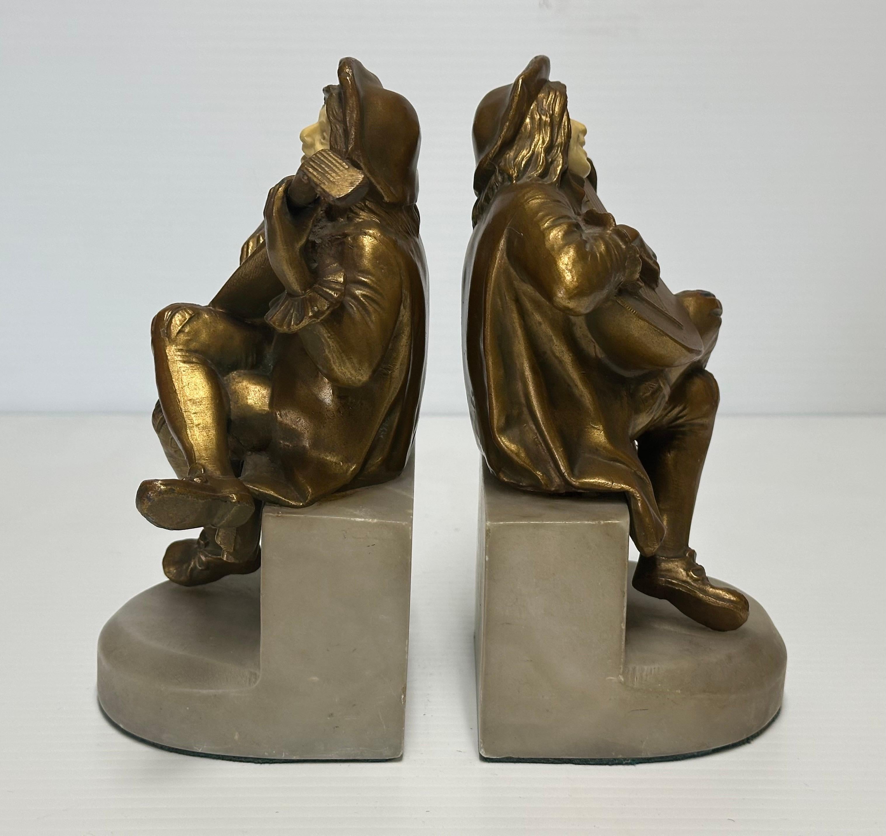 Pair of Art Deco Brass Minstrel Bookends on Marble Attributed to DAV ART NY in vendita 4