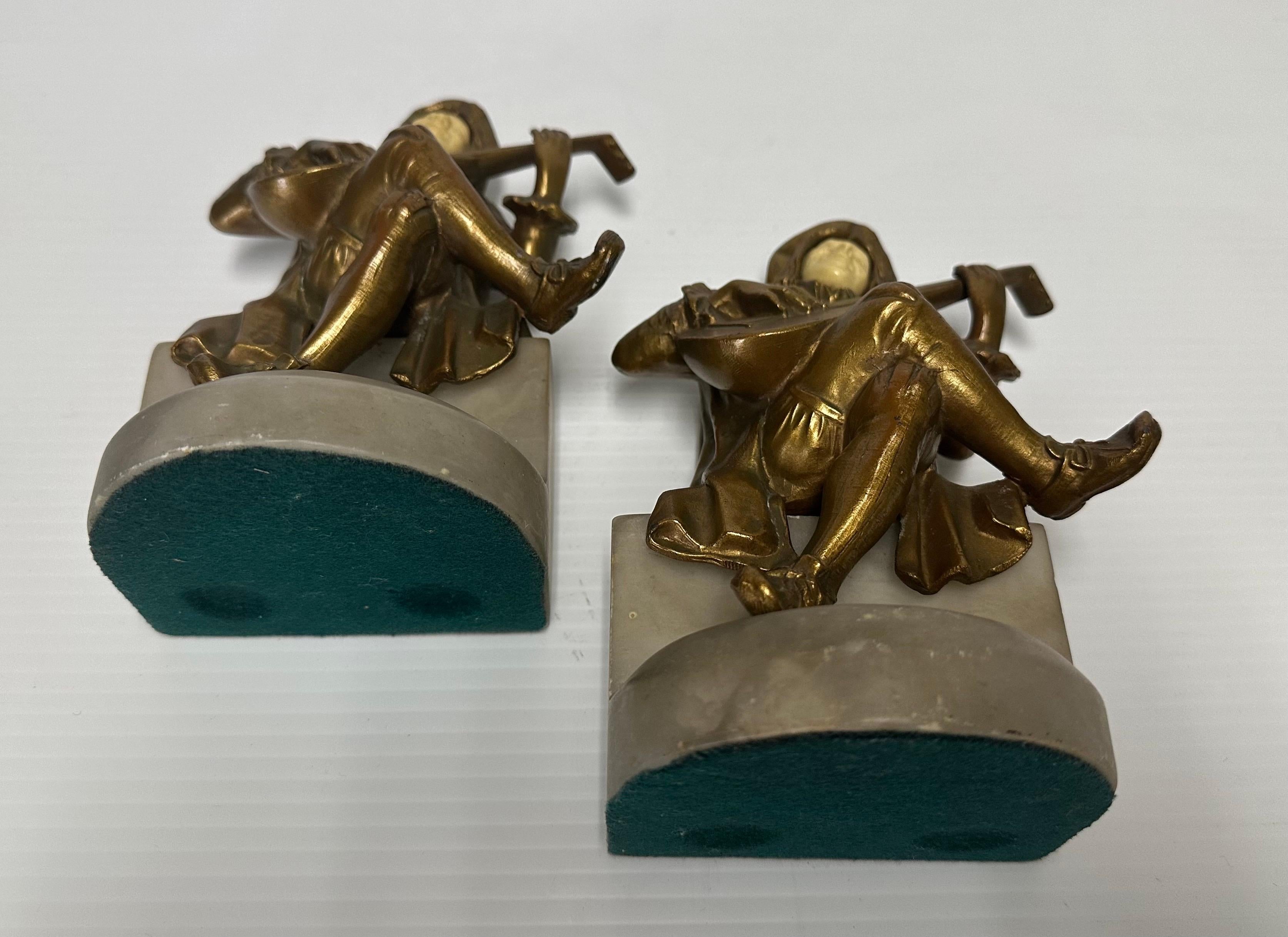 Pair of Art Deco Brass Minstrel Bookends on Marble Attributed to DAV ART NY in vendita 5
