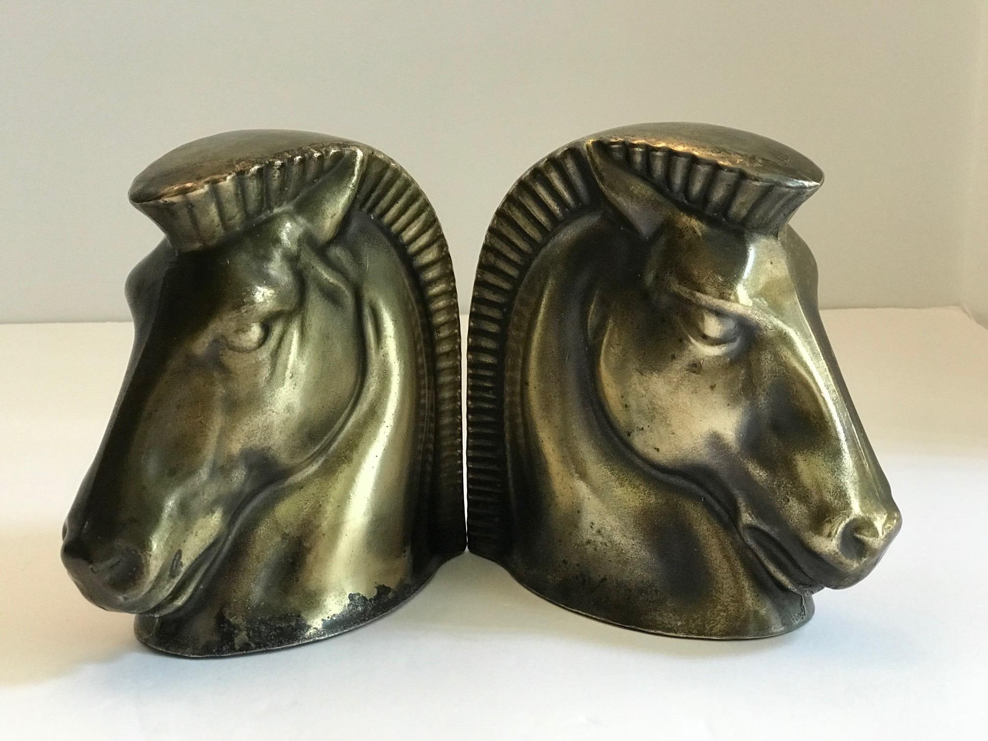 Pair of Art Deco Brass Plated Trojan Horse Bookends by Frankart 5