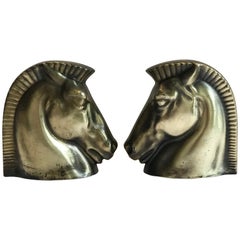 Vintage Pair of Art Deco Brass Plated Trojan Horse Bookends by Frankart