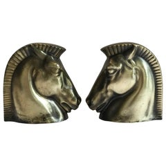 Pair of Art Deco Brass Plated Trojan Horse Bookends by Frankart