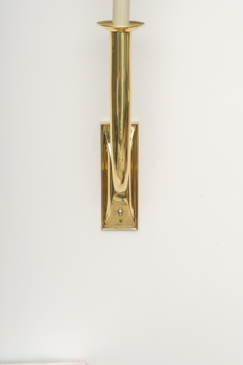 Cast Pair of Art Deco Brass Sconces For Sale