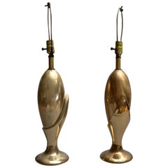 Vintage Pair of Art Deco Brass Table Lamps by Heyco
