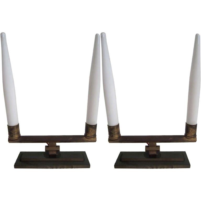 Paar Art-Déco-Tischlampen aus Messing