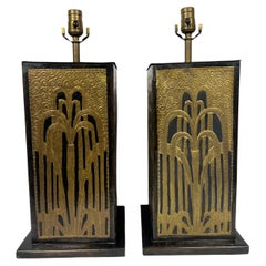 Pair of Art Deco Brass Table Lamps With Stylized Fountain Motif – Circa 1930s