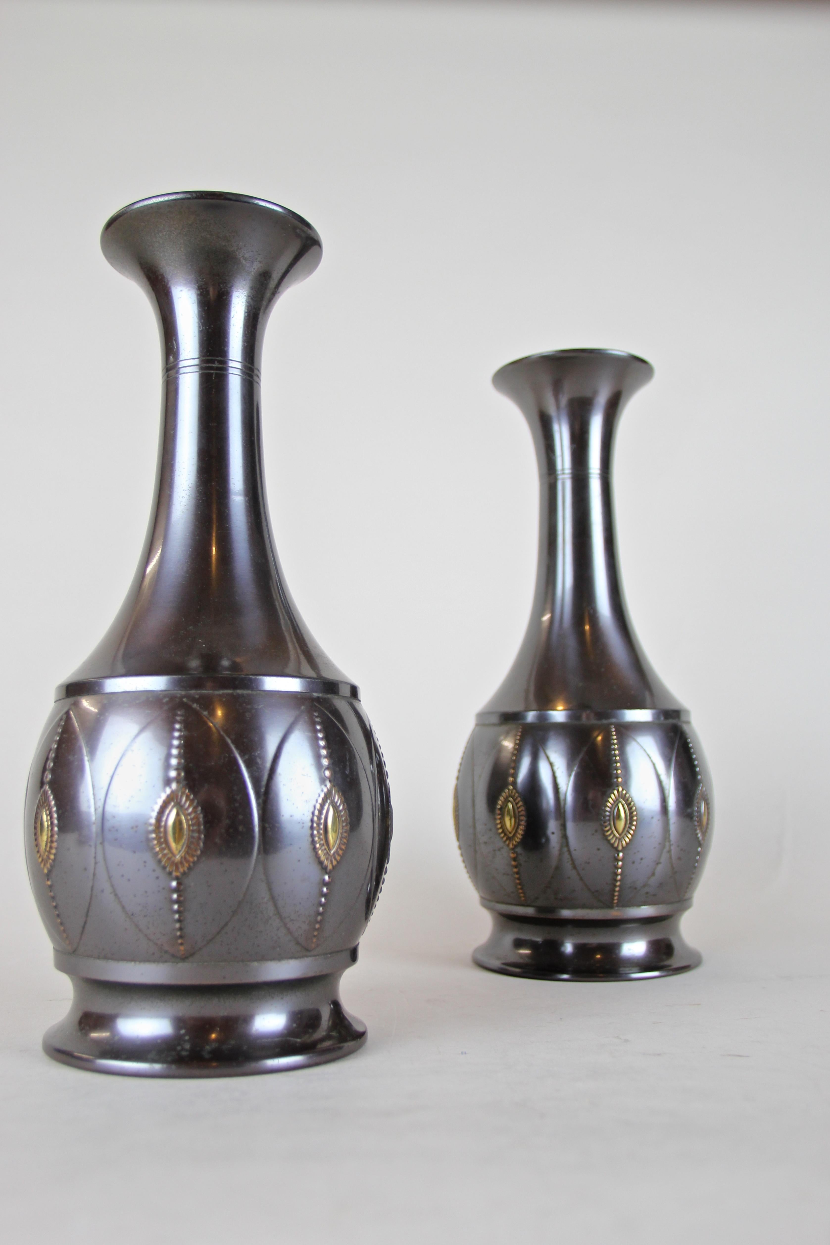 Pair of Art Deco Brass Vases by KMD, Netherlands, circa 1920 2