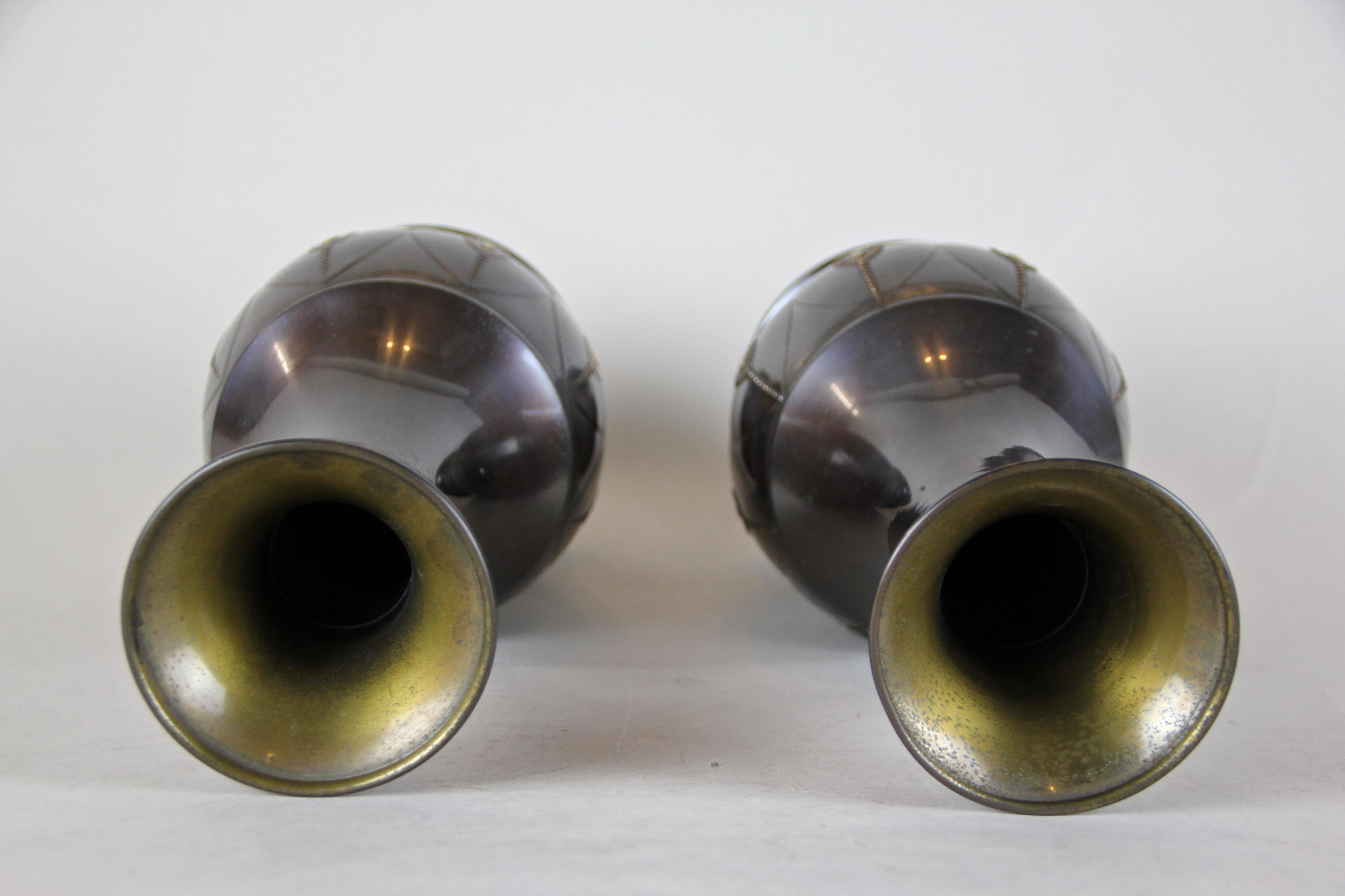 Pair of Art Deco Brass Vases by KMD, Netherlands, circa 1920 5