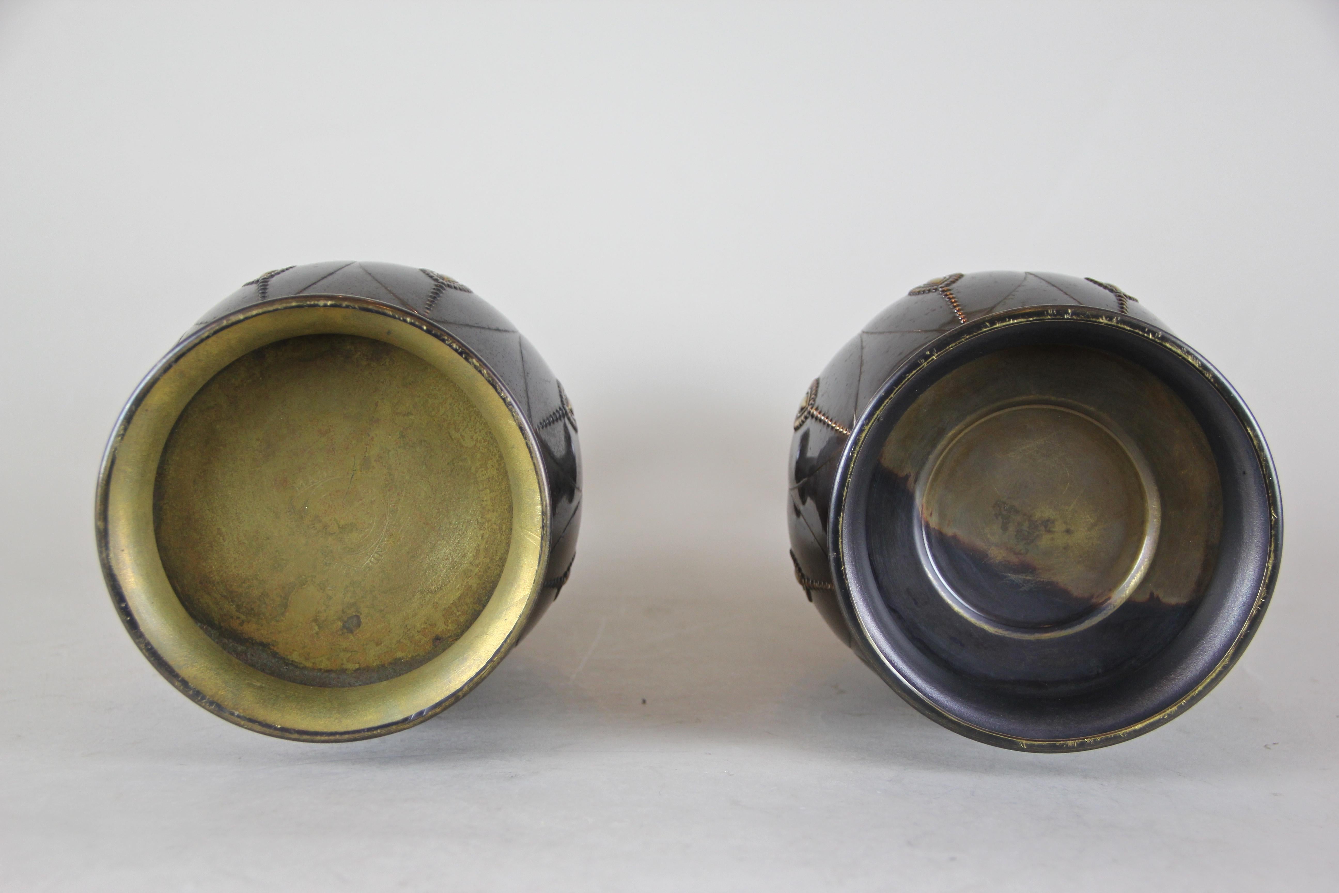 20th Century Pair of Art Deco Brass Vases by KMD, Netherlands, circa 1920