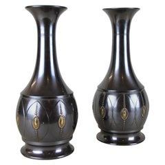 Paar Art-Déco-Messingvasen von KMD, Niederlande, um 1920