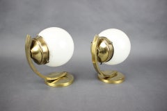 Pair of Art Deco Brass Wall Lamps with Opaline Glass, Europe, 1930s