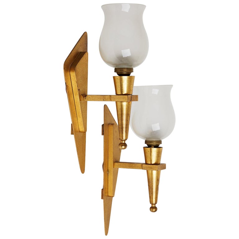 Pair of Art Deco Brass Wall Lights at 1stDibs