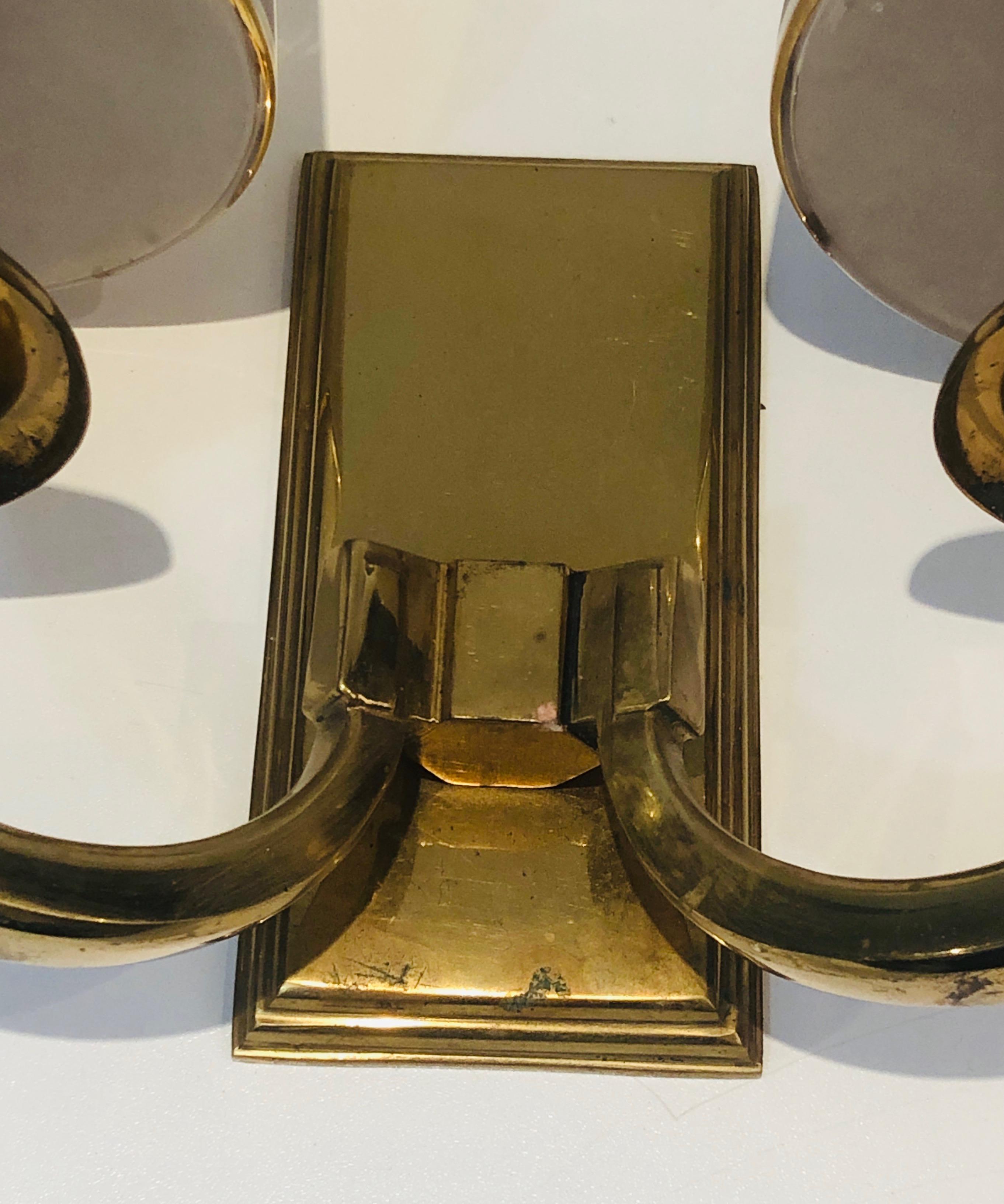 Pair of Art Deco Brass Wall Lights, French Work in the Style of Perzel, 1900's For Sale 4