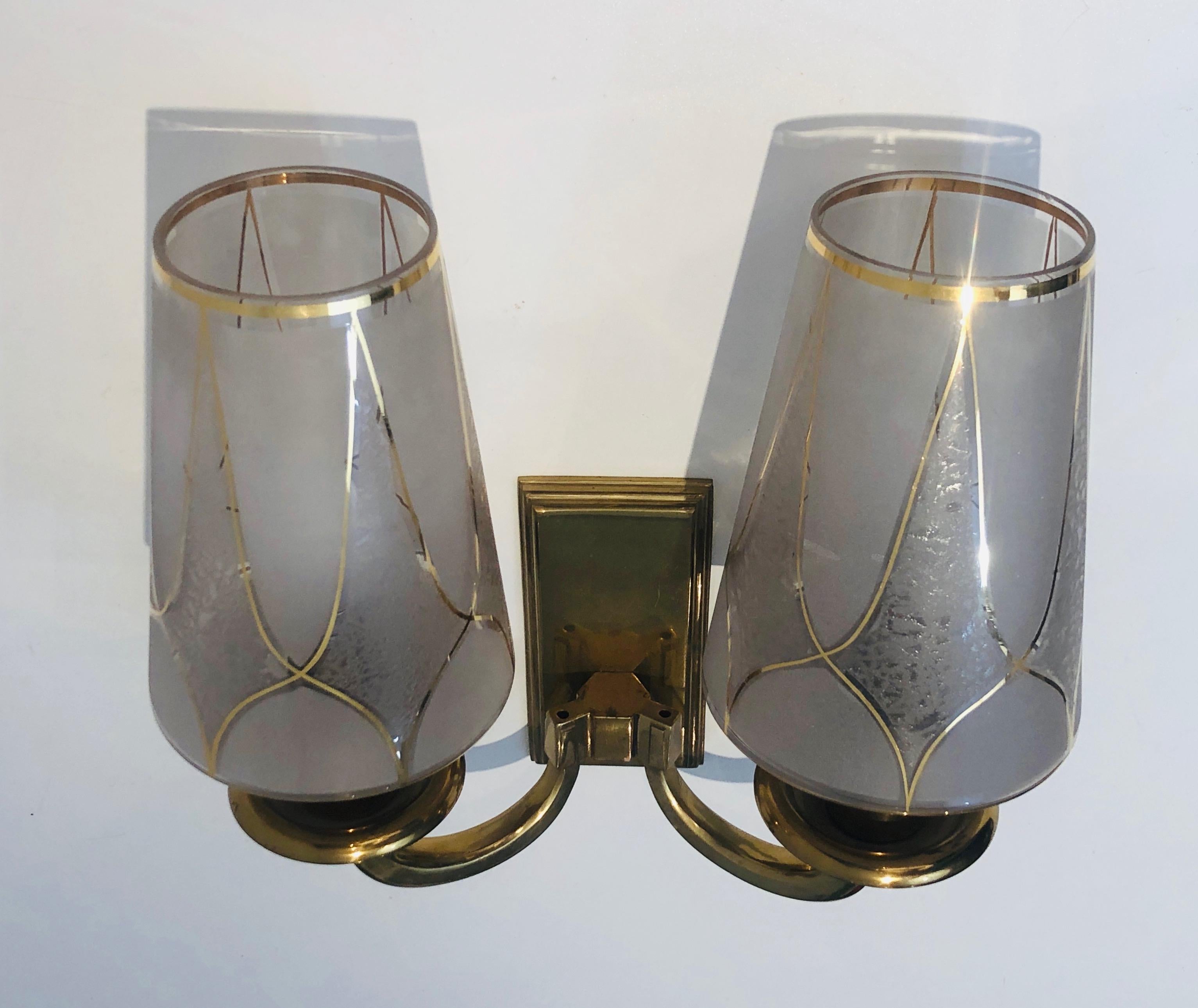 Pair of Art Deco Brass Wall Lights, French Work in the Style of Perzel, 1900's For Sale 5