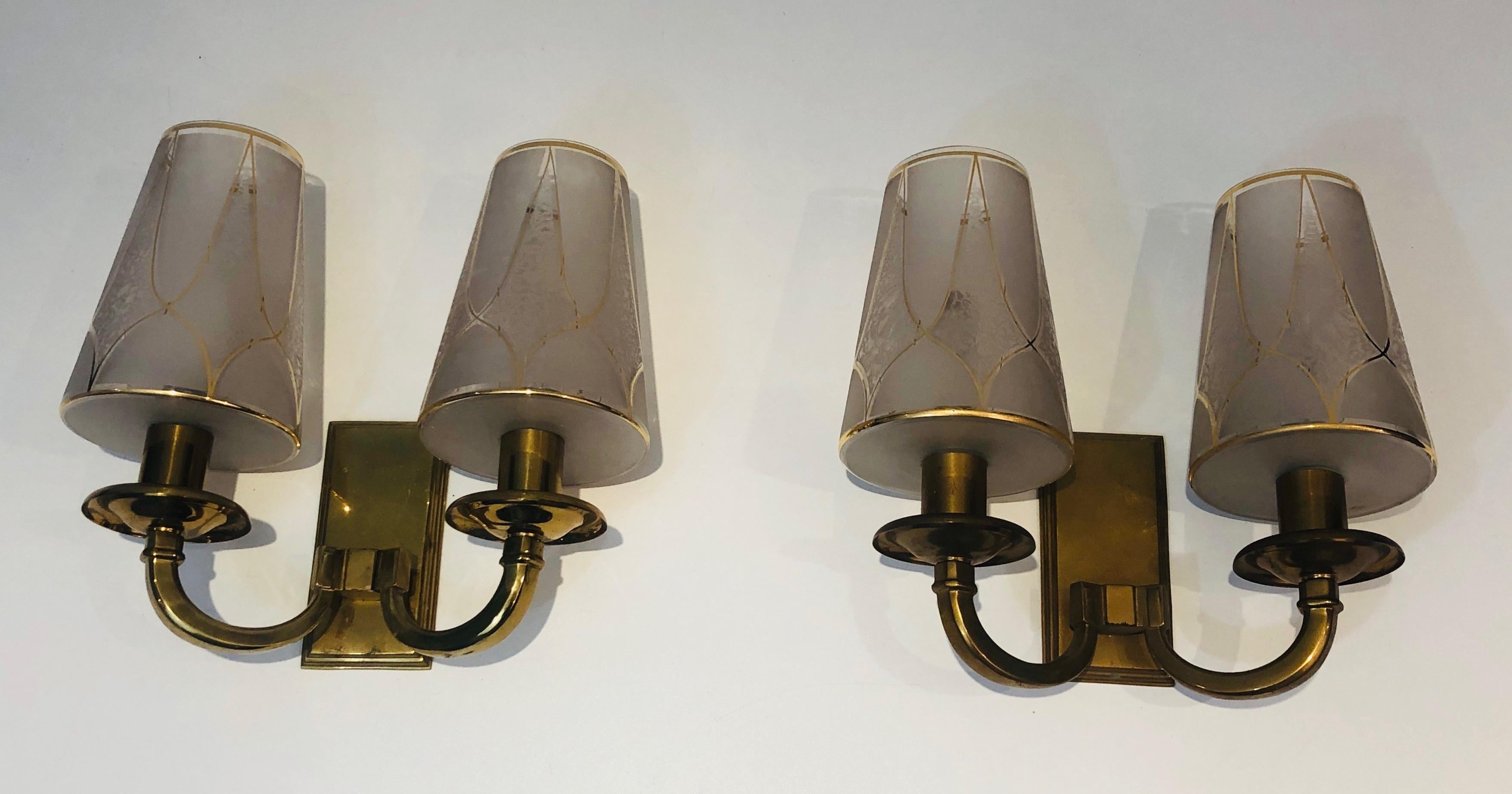 Pair of Art Deco Brass Wall Lights, French Work in the Style of Perzel, 1900's For Sale 6