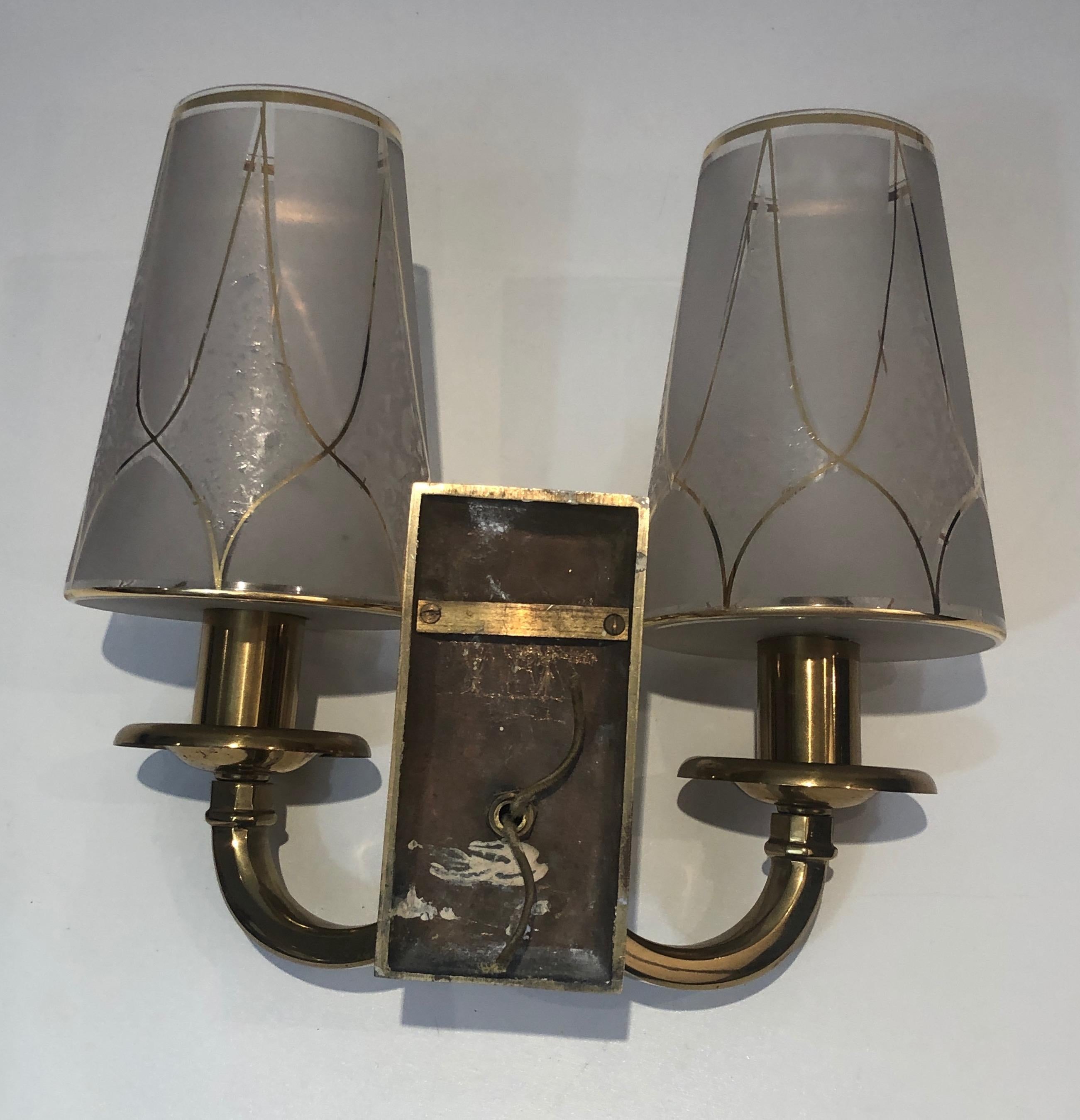 Pair of Art Deco Brass Wall Lights, French Work in the Style of Perzel, 1900's In Good Condition For Sale In Marcq-en-Barœul, Hauts-de-France