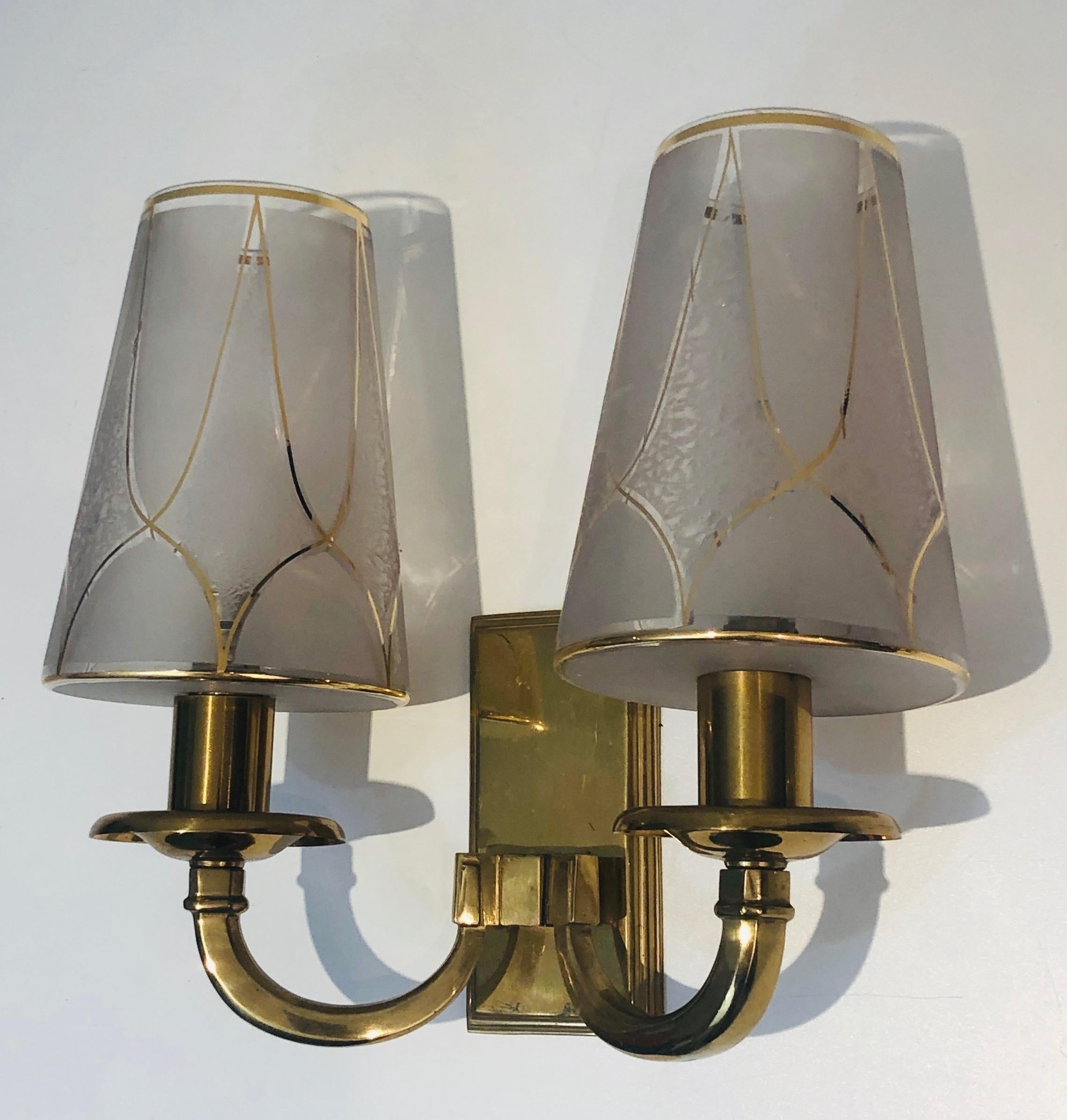 Pair of Art Deco Brass Wall Lights, French Work in the Style of Perzel, 1900's For Sale 1