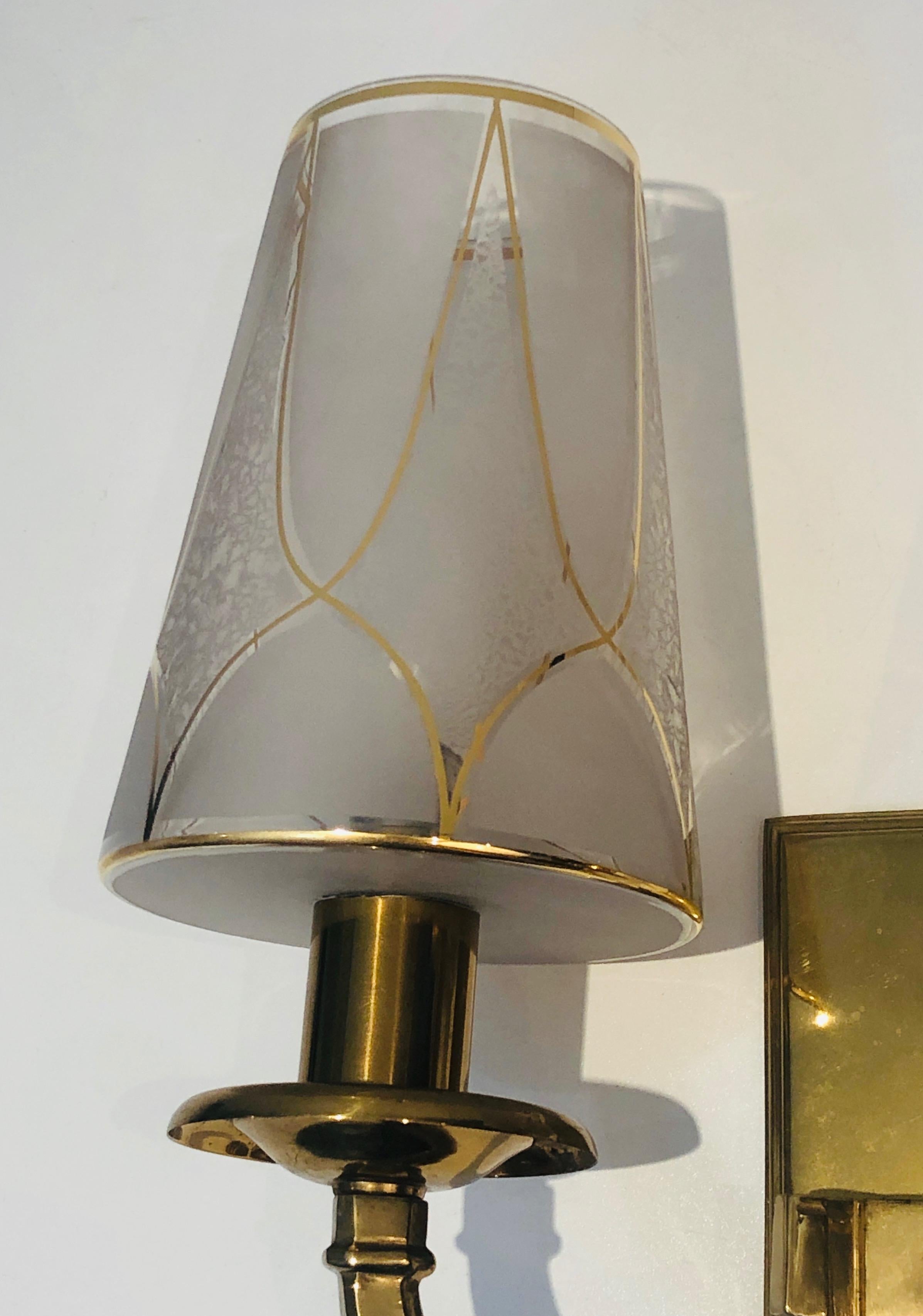 Pair of Art Deco Brass Wall Lights, French Work in the Style of Perzel, 1900's For Sale 2