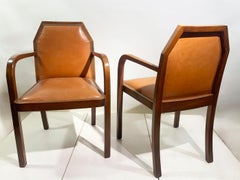 Pair of Art Deco Bridge/ Armchairs, in Leather,  France, Circa 1930's