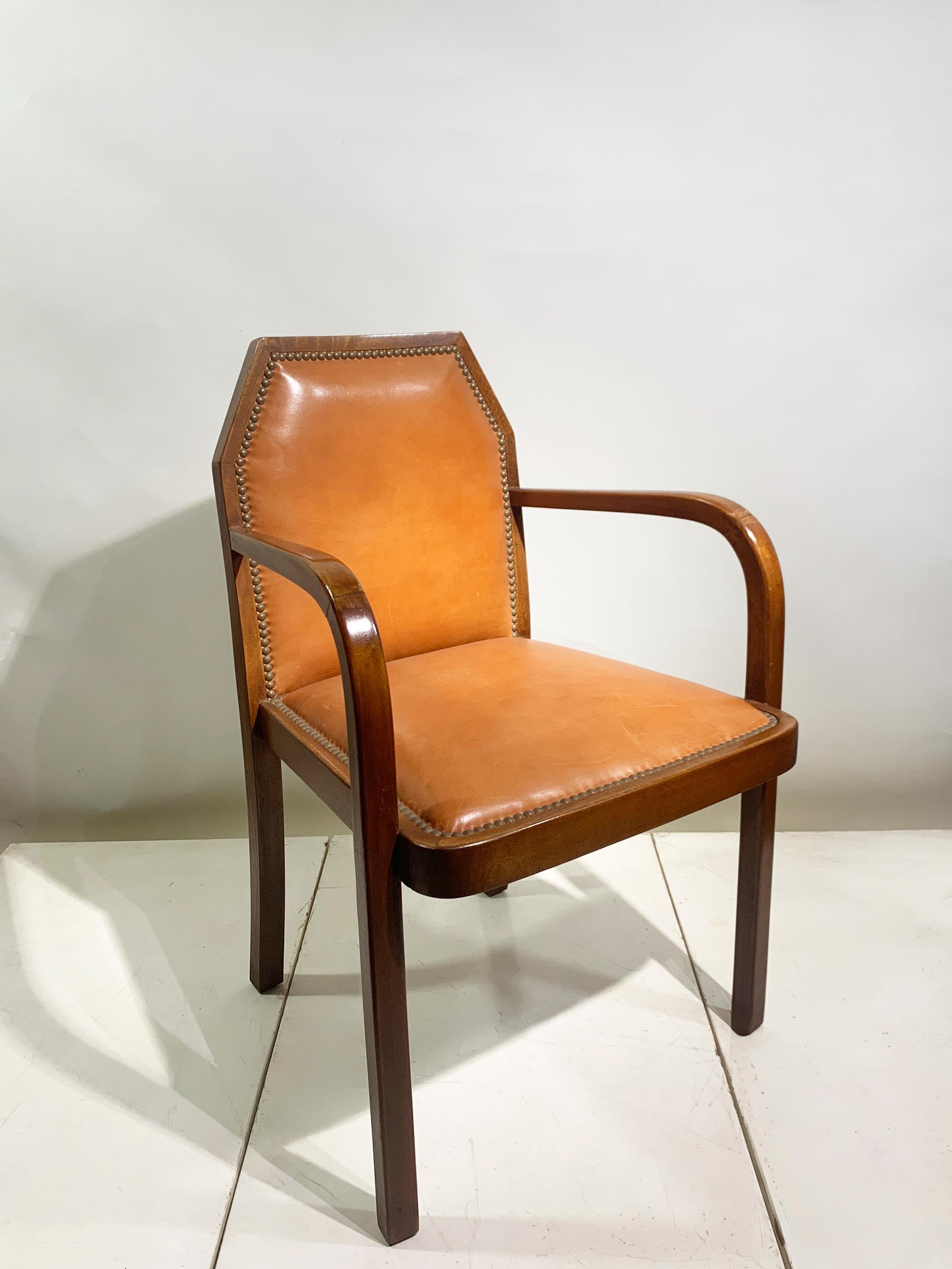 Art déco Paire de fauteuils bridge Art Déco, en cuir,  France, Circa 1930's en vente