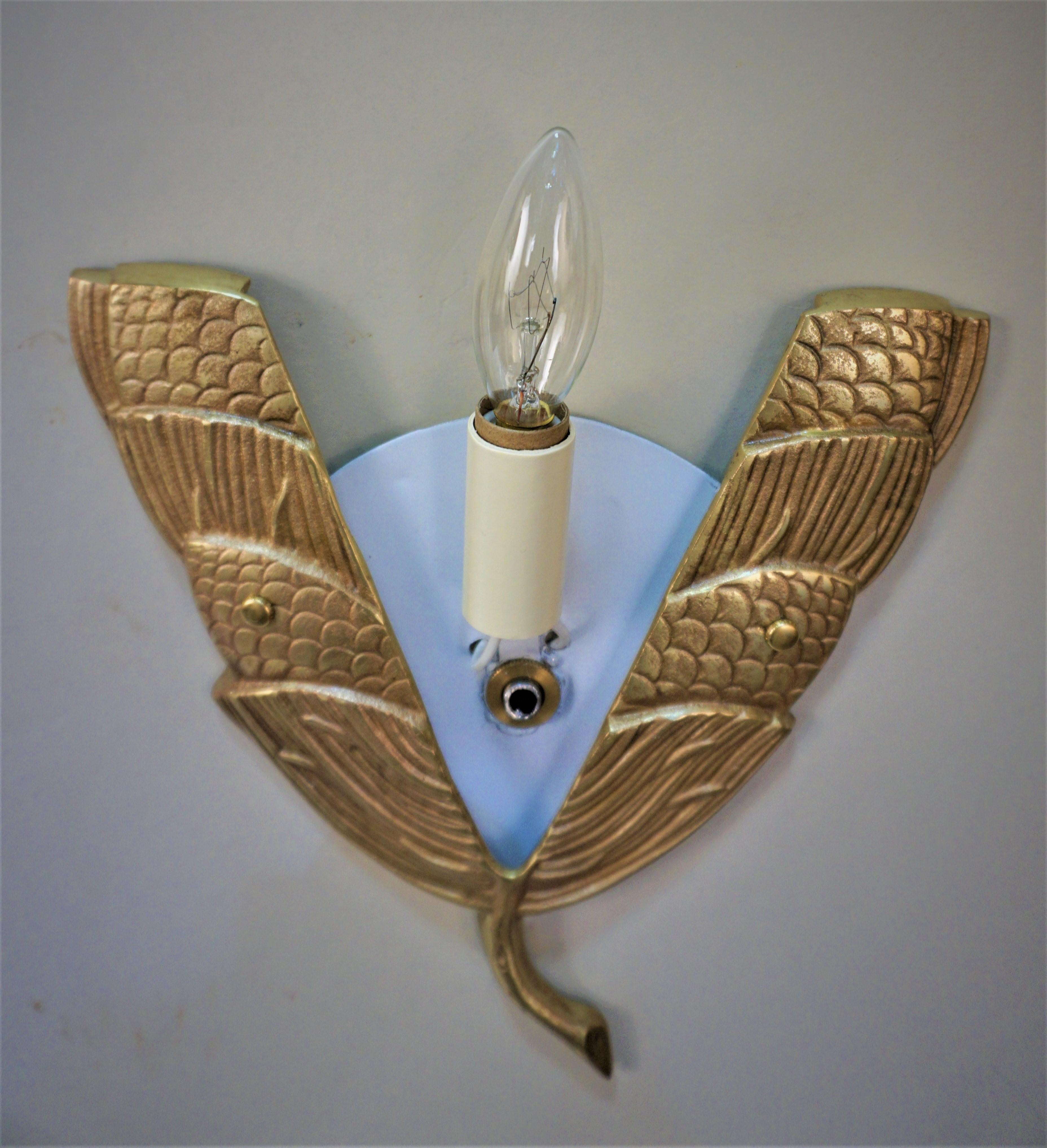 Pair of Art Deco Bronze and Glass Wall Sconces 2