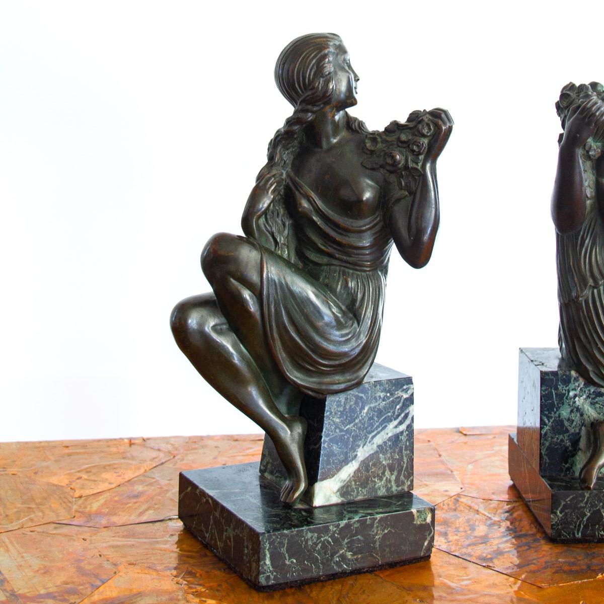 Pair of Art Deco Bronze and Marble Bookends 2