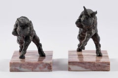 Pair of Art Deco Bronze and Marble Goat-Shaped Bookends, France, circa 1930