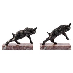 Pair of Art Deco Bronze and Marble Goat-Shaped Bookends, France, circa 1930