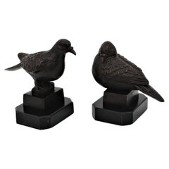 Pair of Art Deco Bronze Bird Figures on Black Marble Bases