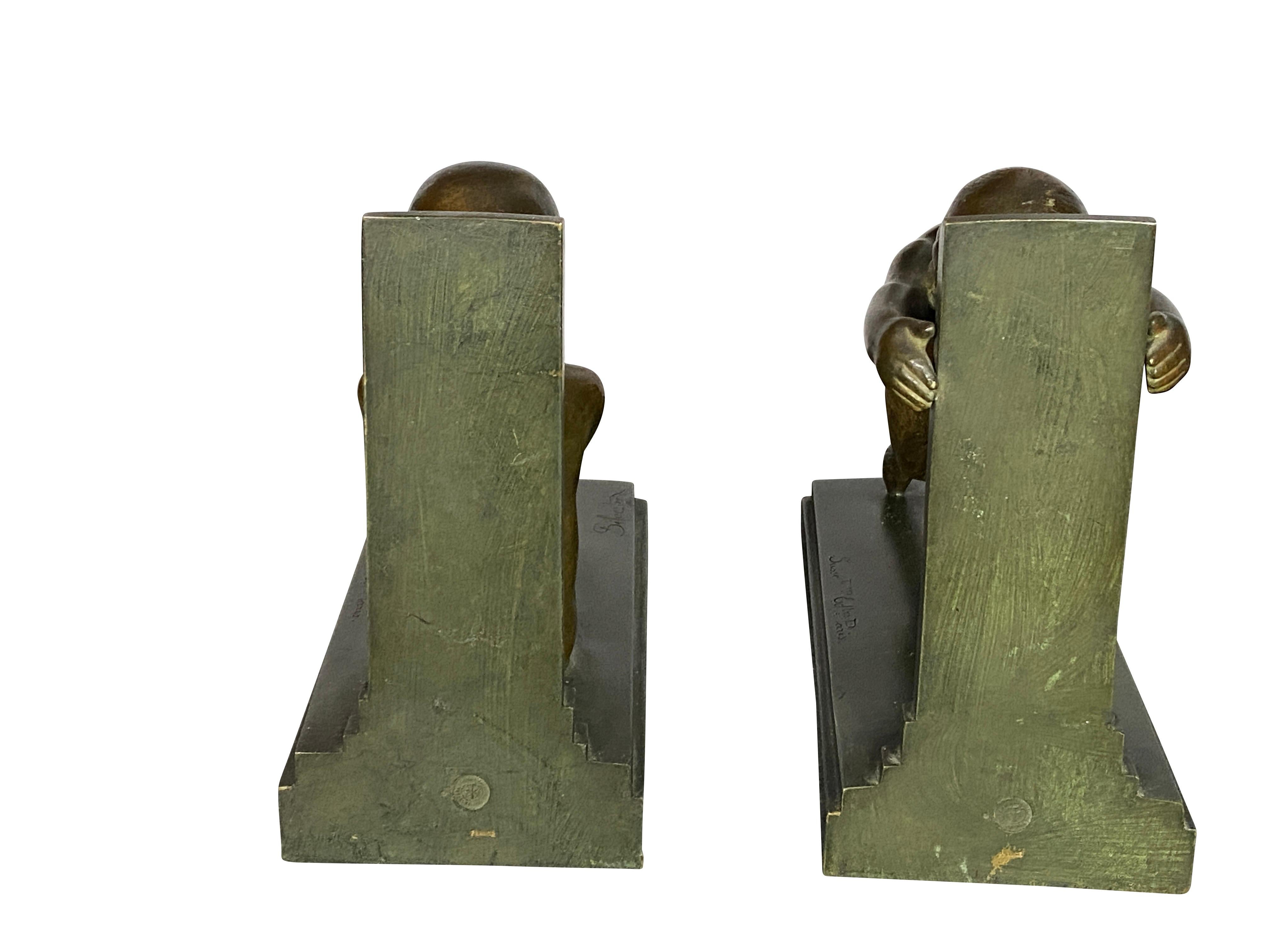 European Pair of Art Deco Bronze Bookends by Paul Silvestre For Sale