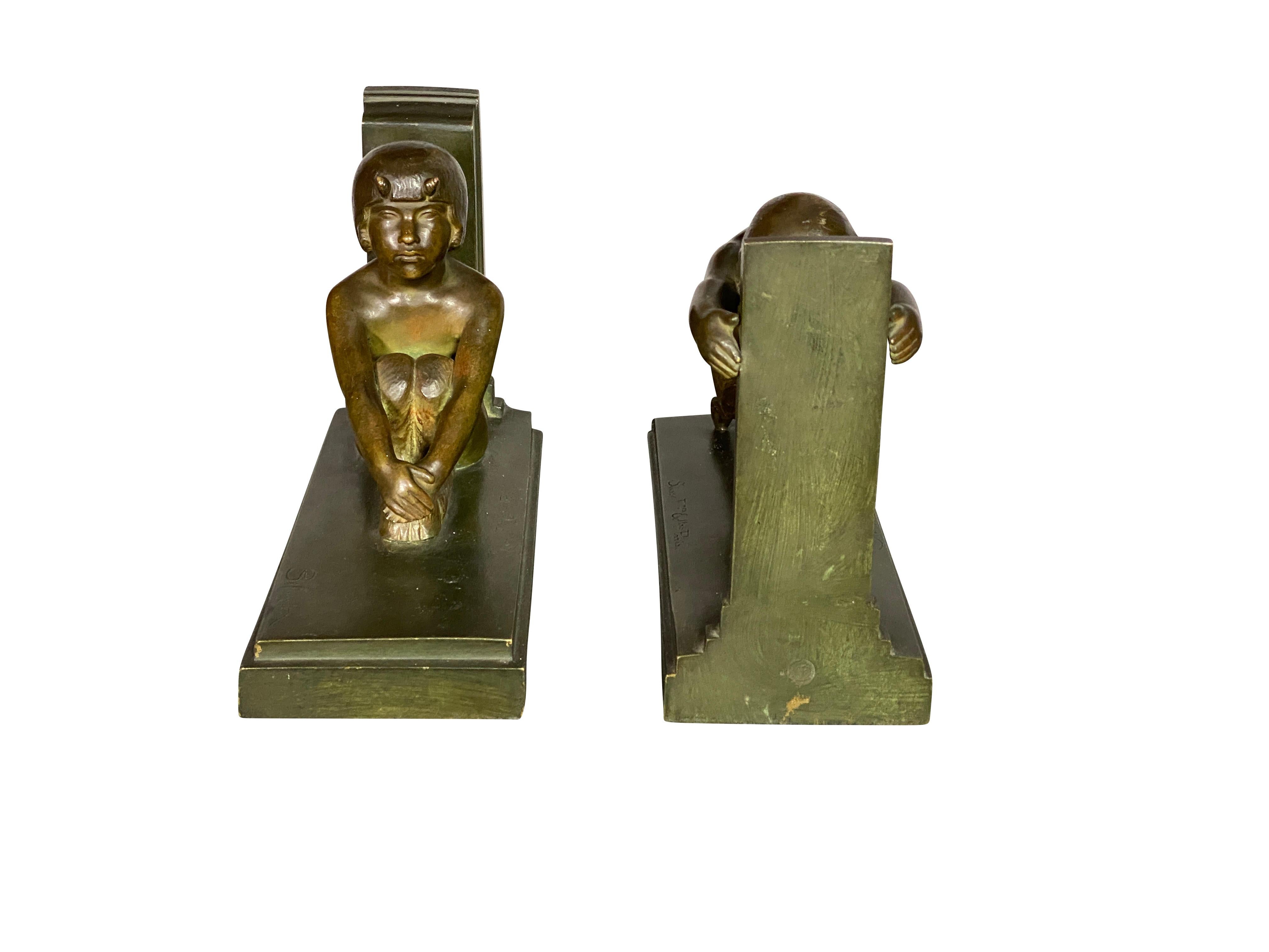 Pair of Art Deco Bronze Bookends by Paul Silvestre For Sale 1