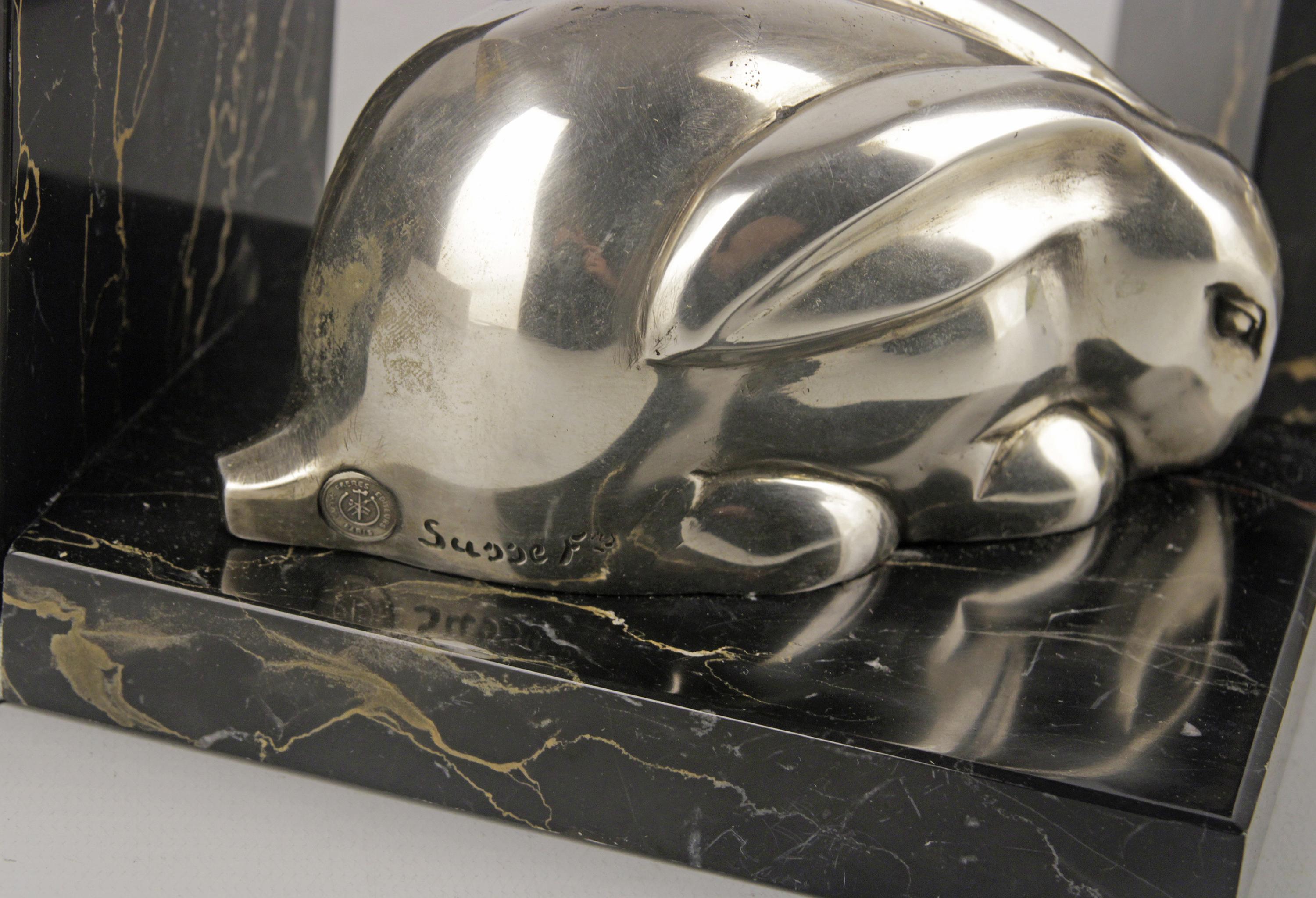 20th Century Pair of Art Deco Bronze Bookends Rabbit Figure by Edouard Marcel Sandoz