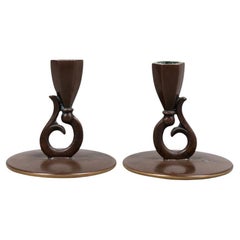 Pair of Art Deco Bronze Candle Sticks by HF Ildfast