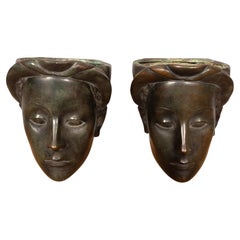 Pair Of Art Deco Bronze Figural Wall Pockets