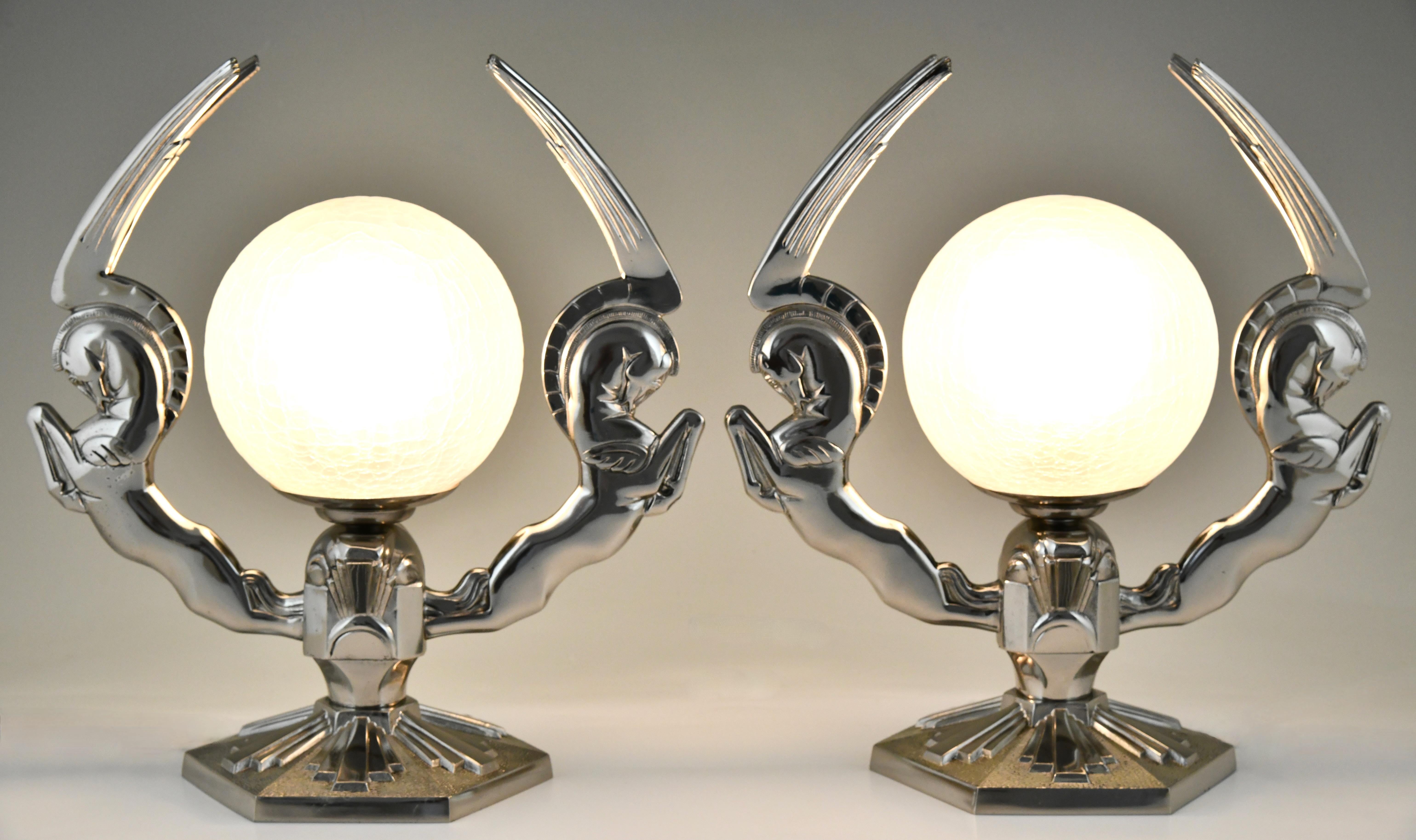 French Pair of Art Deco bronze Pegasus lamps winged horses by Paris Star 1925 For Sale