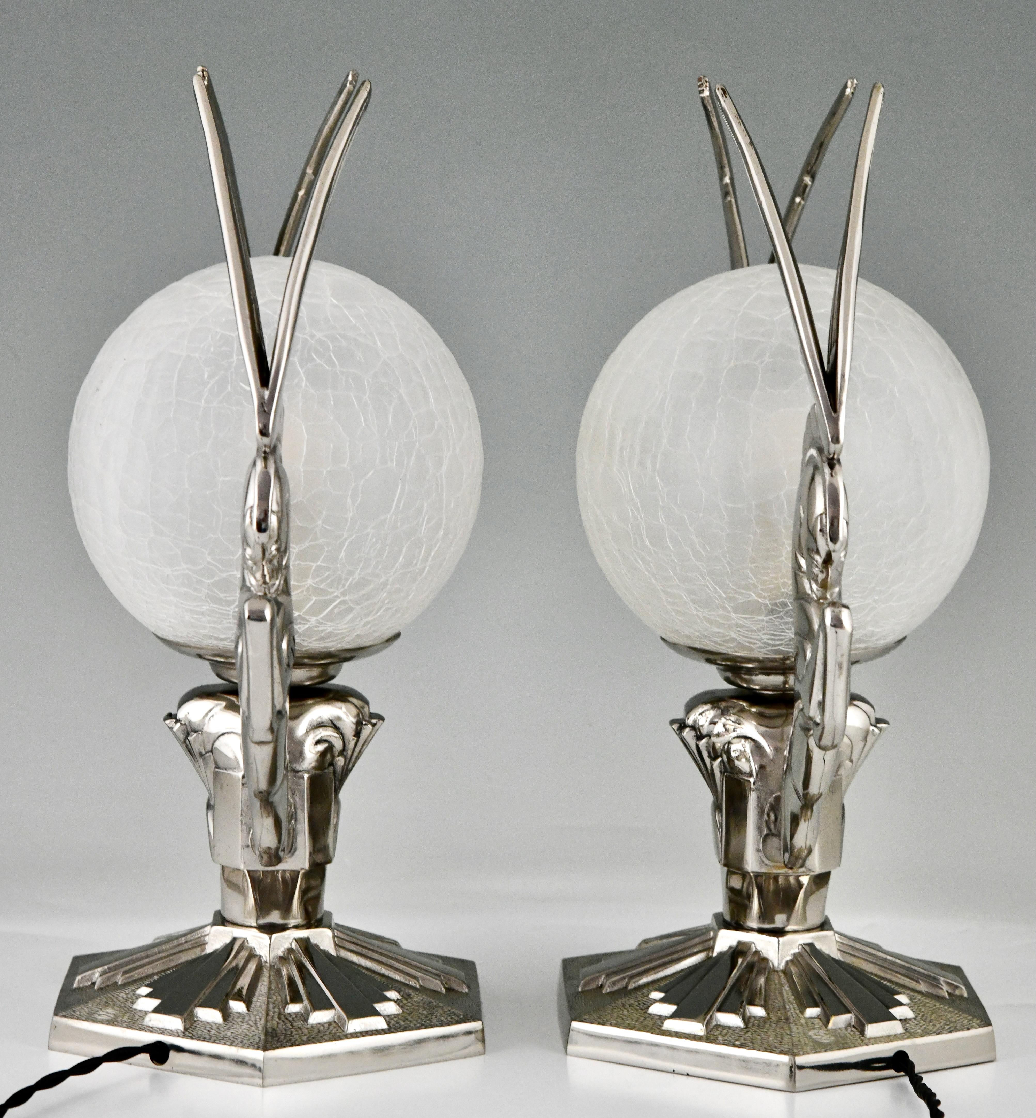 Silvered Pair of Art Deco bronze Pegasus lamps winged horses by Paris Star 1925 For Sale